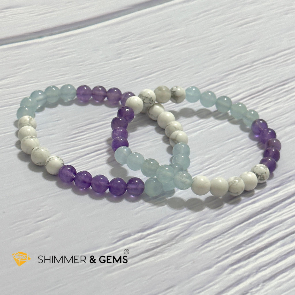 Sleep Well Remedy Bracelet (Howlite, Aquamarine & Amethyst 6mm)