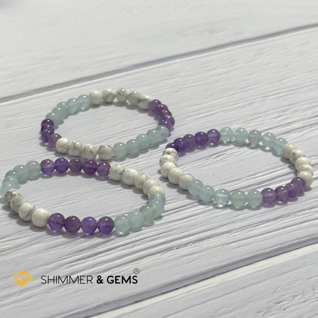 Sleep Well Remedy Bracelet (Howlite, Aquamarine & Amethyst 6mm)