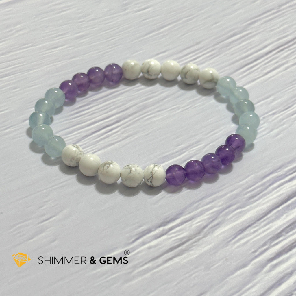 Sleep Well Remedy Bracelet (Howlite, Aquamarine & Amethyst 6mm)