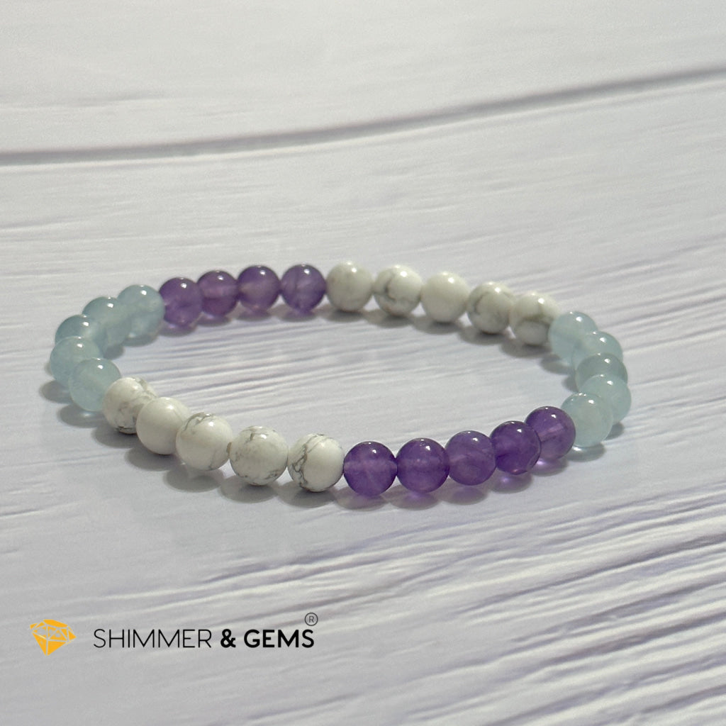 Sleep Well Remedy Bracelet (Howlite, Aquamarine & Amethyst 6mm)