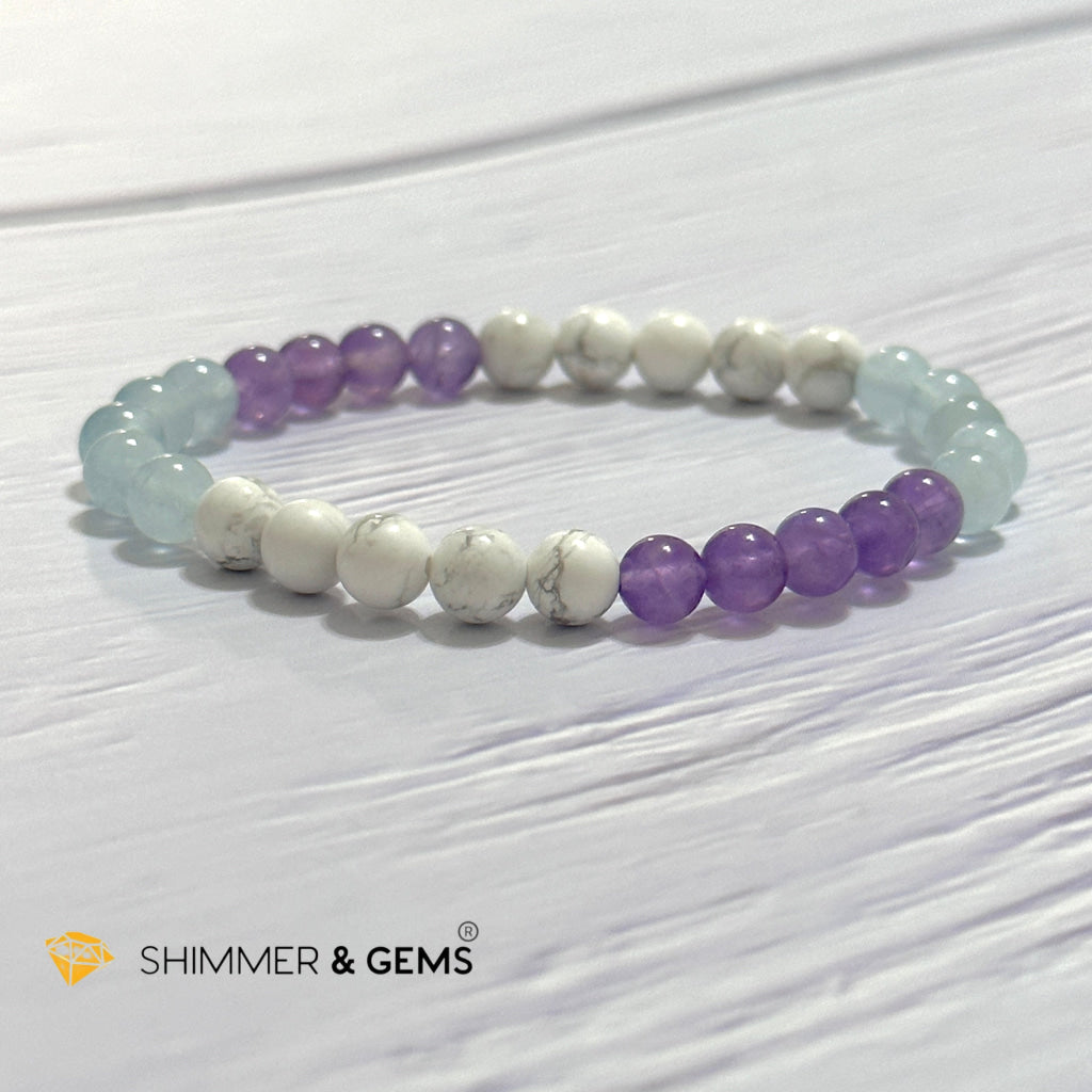 Sleep Well Remedy Bracelet (Howlite, Aquamarine & Amethyst 6mm)