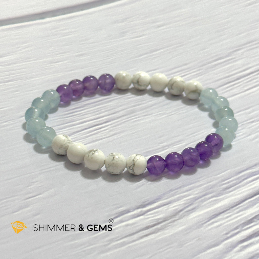 Sleep Well Remedy Bracelet (Howlite, Aquamarine & Amethyst 6mm)