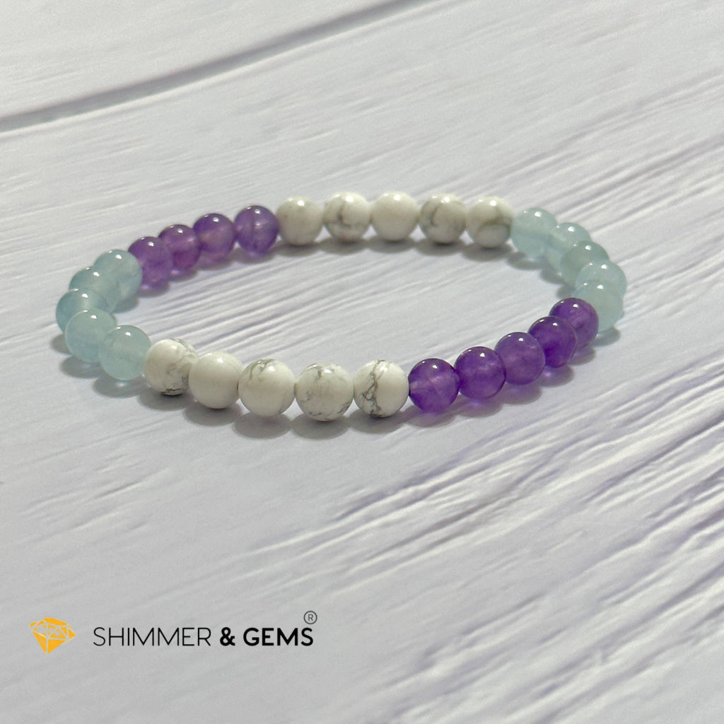 Sleep Well Remedy Bracelet (Howlite, Aquamarine & Amethyst 6mm)