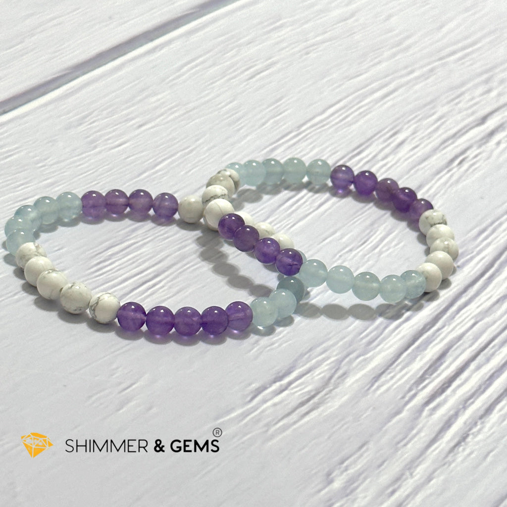 Sleep Well Remedy Bracelet (Howlite, Aquamarine & Amethyst 6mm)