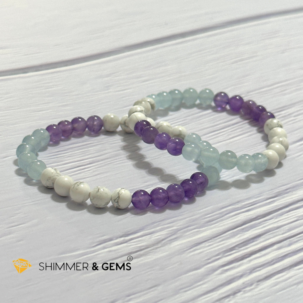 Sleep Well Remedy Bracelet (Howlite, Aquamarine & Amethyst 6mm)