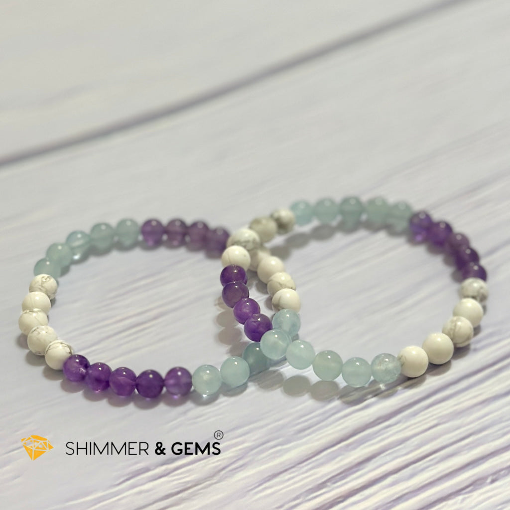 Sleep Well Remedy Bracelet (Howlite, Aquamarine & Amethyst 6mm)