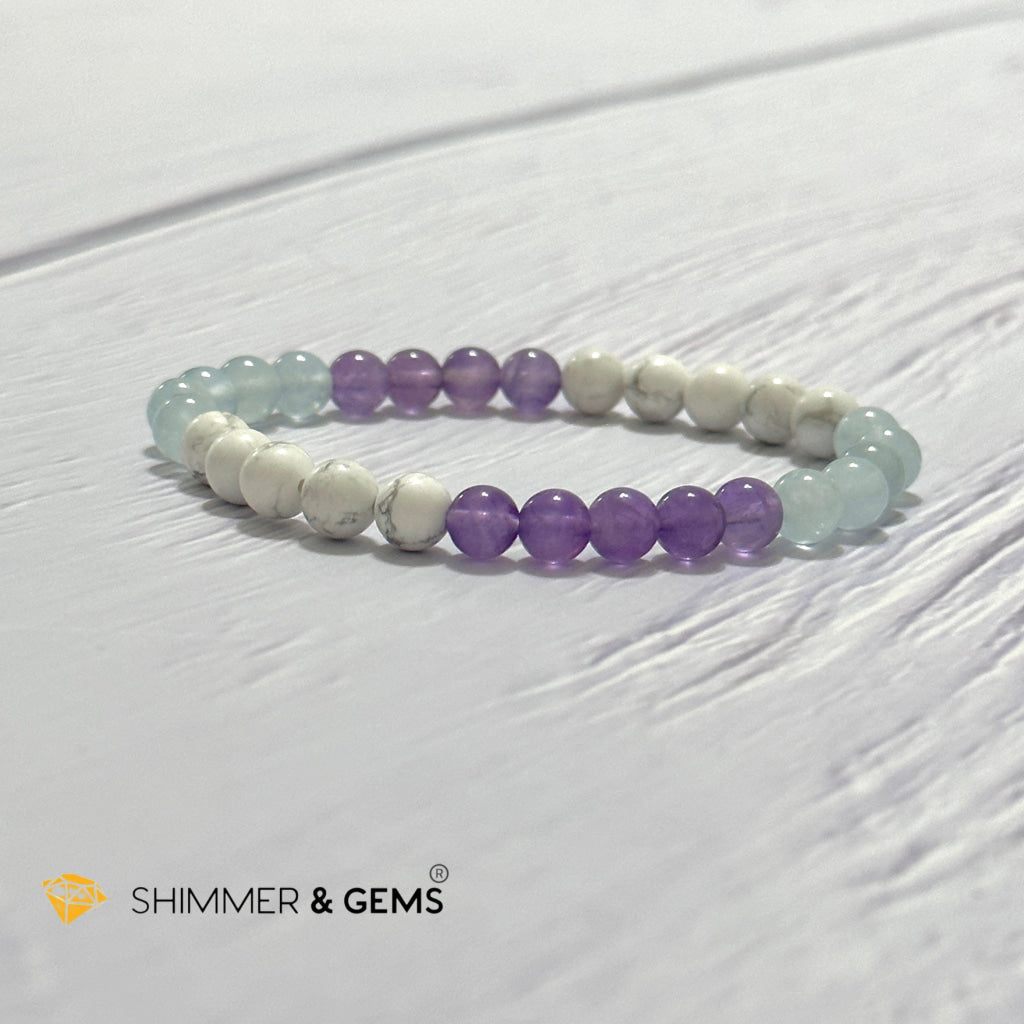 Sleep Well Remedy Bracelet (Howlite, Aquamarine & Amethyst 6mm)