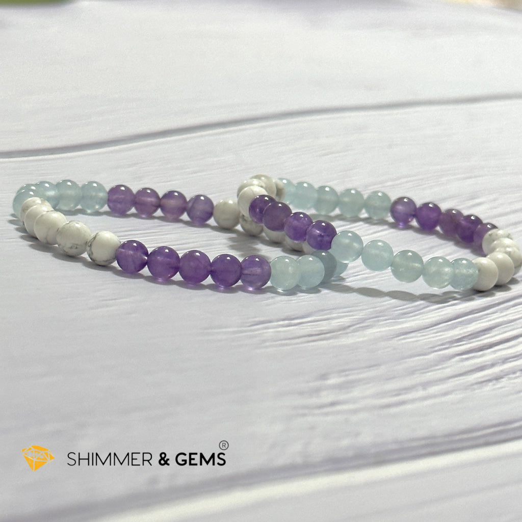 Sleep Well Remedy Bracelet (Howlite, Aquamarine & Amethyst 6mm)