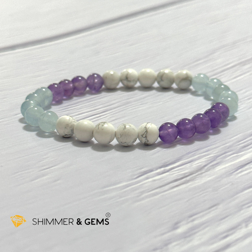 Sleep Well Remedy Bracelet (Howlite, Aquamarine & Amethyst 6mm)