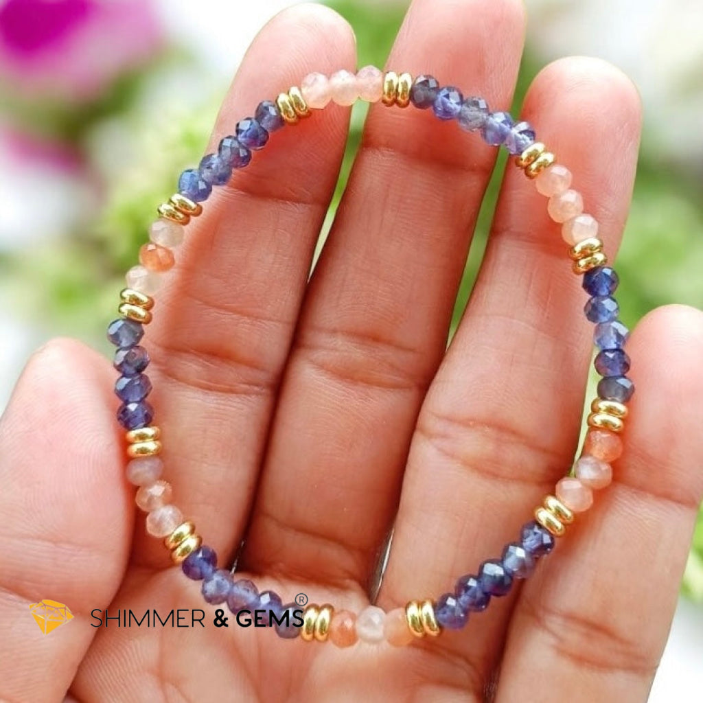 Slim & Detox Bracelet (Sunstone & Iolite 3x4mm Rondelle) with Stainless Steel Beads