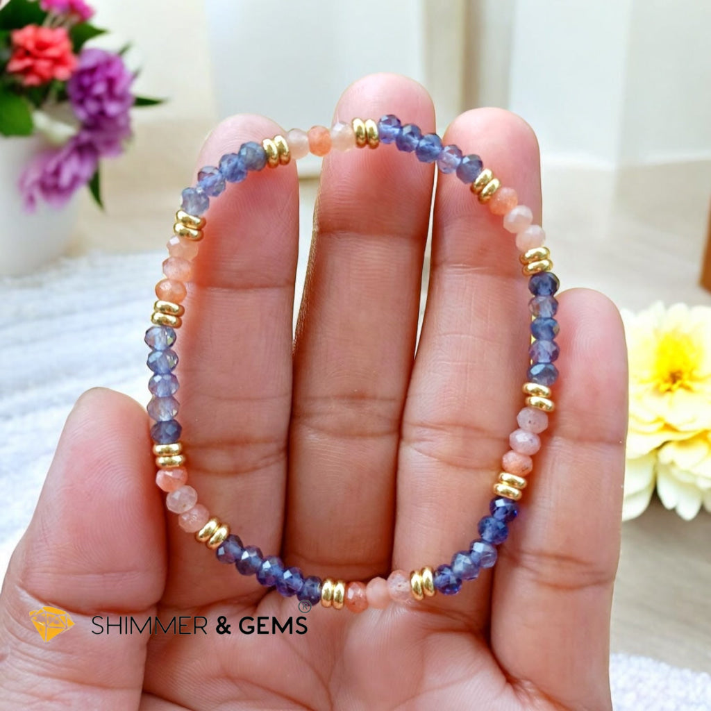 Slim & Detox Bracelet (Sunstone & Iolite 3x4mm Rondelle) with Stainless Steel Beads