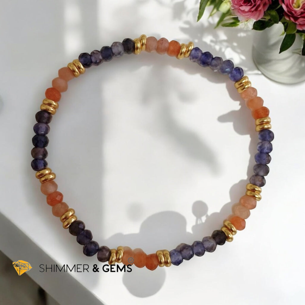 Slim & Detox Bracelet (Sunstone & Iolite 3x4mm Rondelle) with Stainless Steel Beads