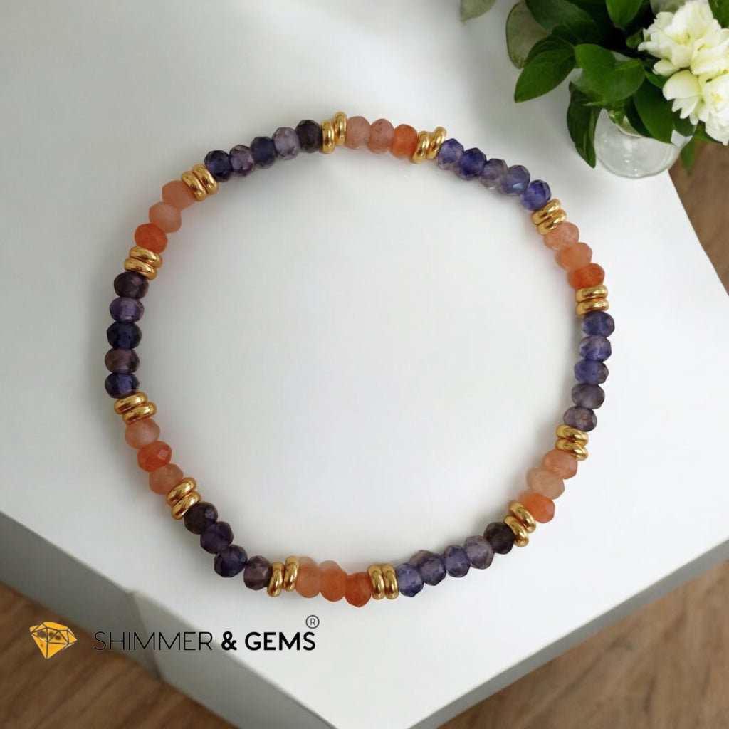 Slim & Detox Bracelet (Sunstone & Iolite 3x4mm Rondelle) with Stainless Steel Beads