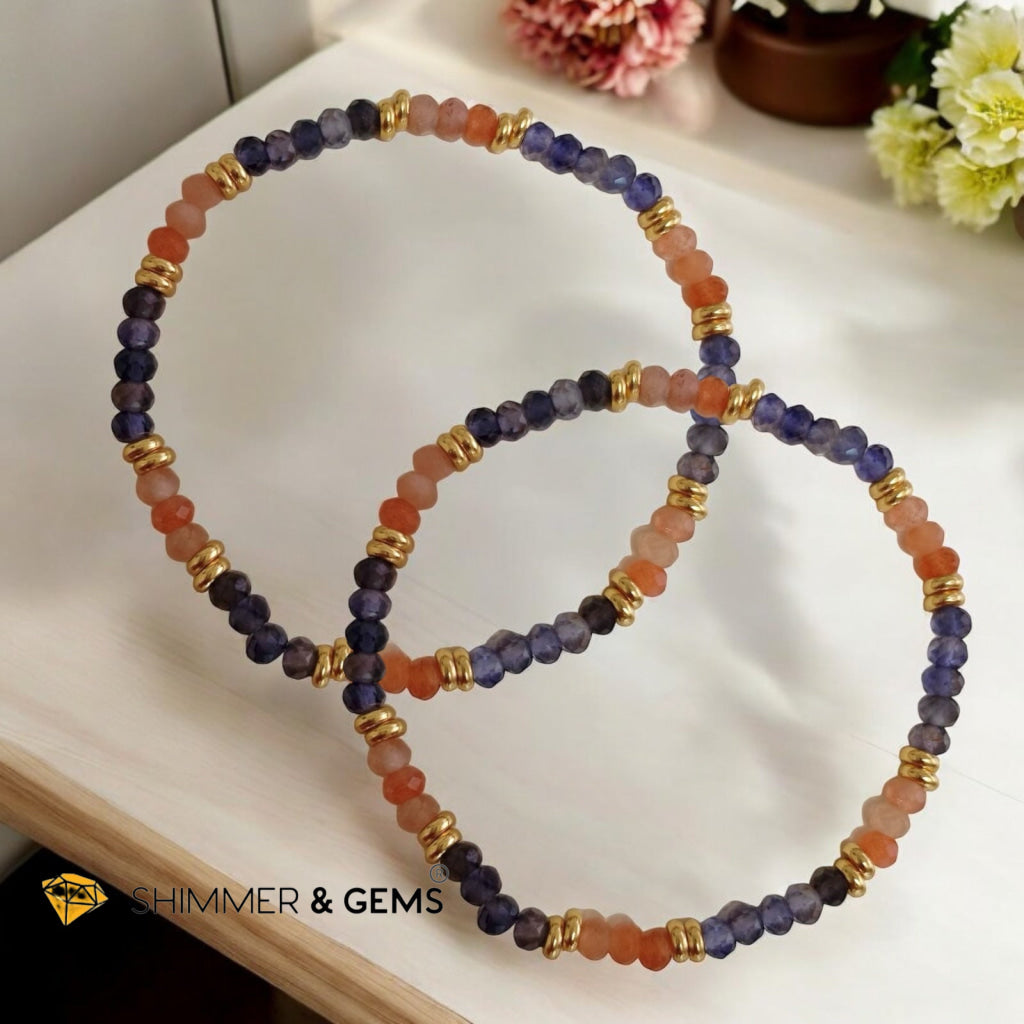 Slim & Detox Bracelet (Sunstone & Iolite 3x4mm Rondelle) with Stainless Steel Beads