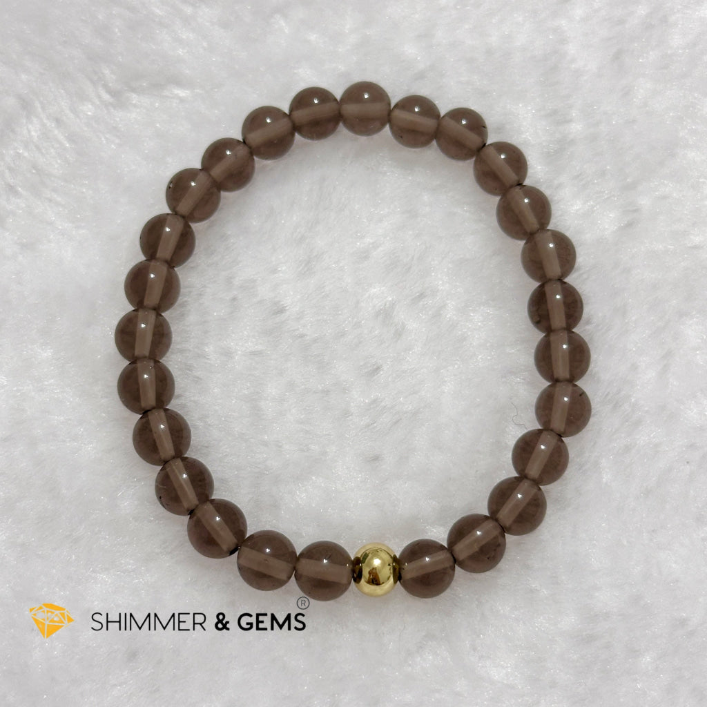 Smoky Quartz 6mm Bracelet with 14k gold filled bead