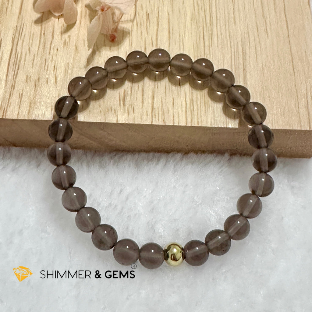 Smoky Quartz 6mm Bracelet with 14k gold filled bead