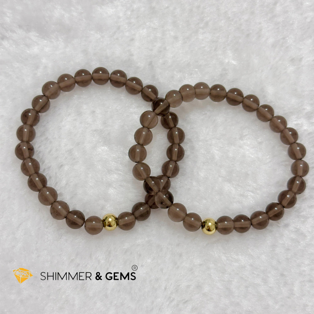 Smoky Quartz 6mm Bracelet with 14k gold filled bead