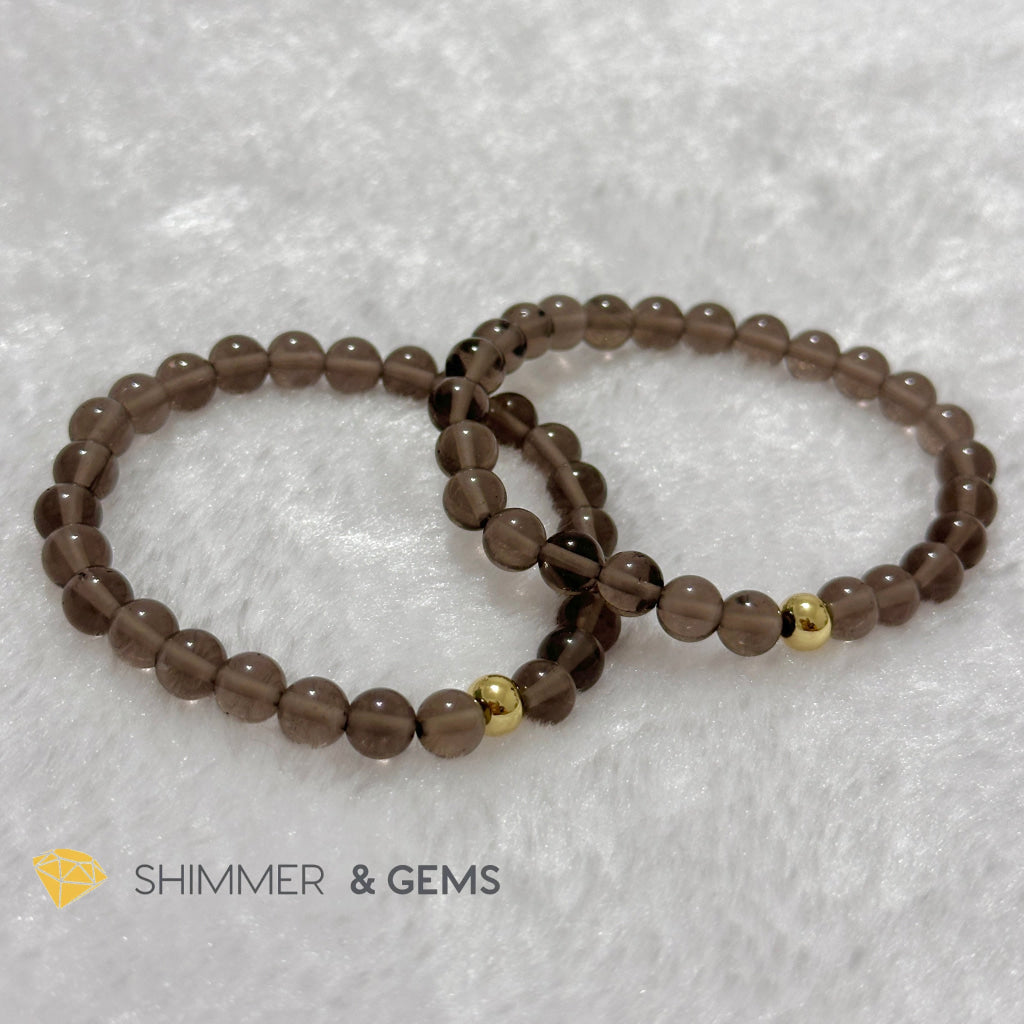 Smoky Quartz 6mm Bracelet with 14k gold filled bead