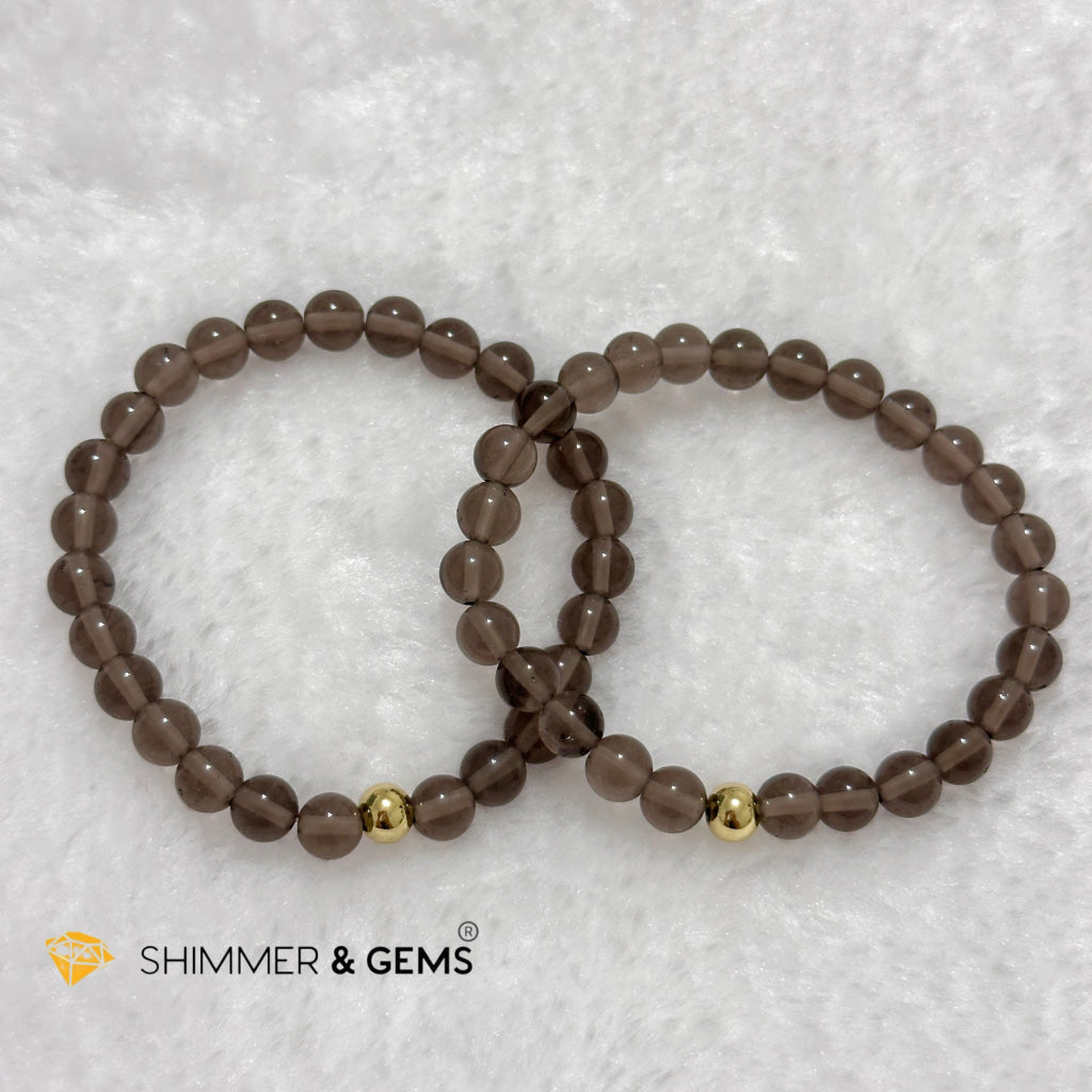 Smoky Quartz 6mm Bracelet with 14k gold filled bead