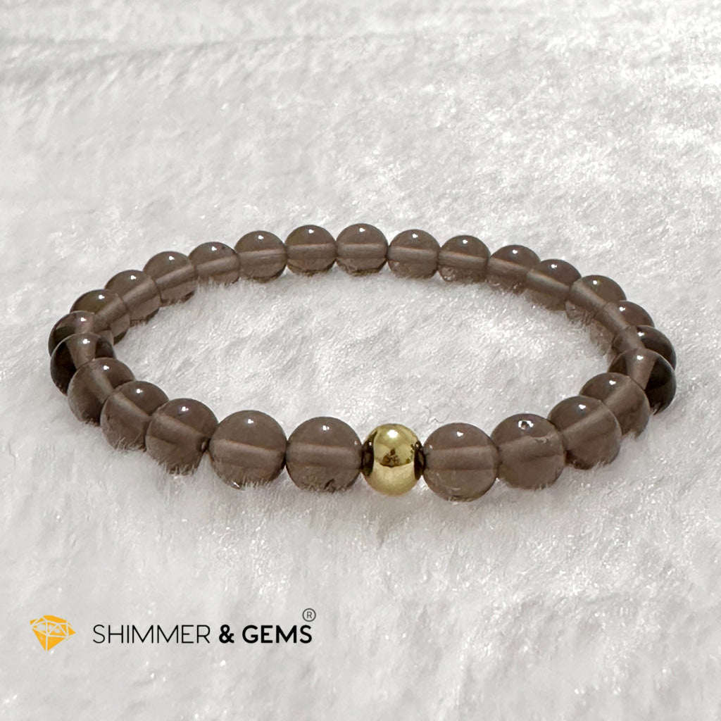 Smoky Quartz 6mm Bracelet with 14k gold filled bead