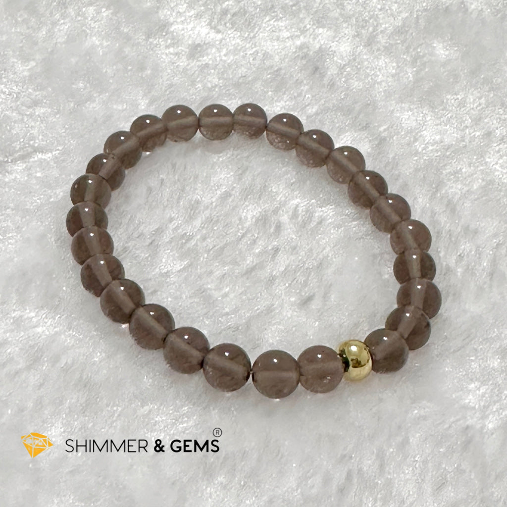 Smoky Quartz 6mm Bracelet with 14k gold filled bead