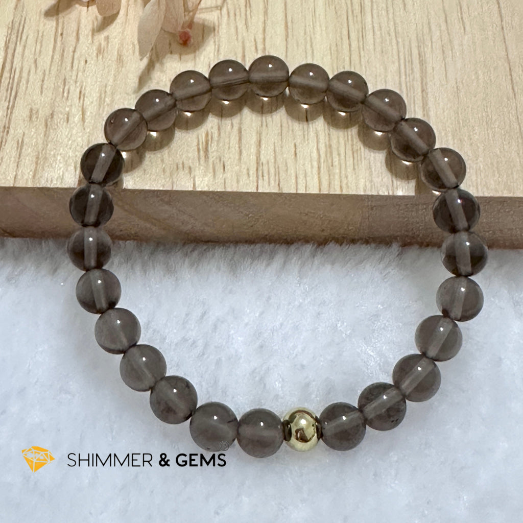 Smoky Quartz 6mm Bracelet with 14k gold filled bead