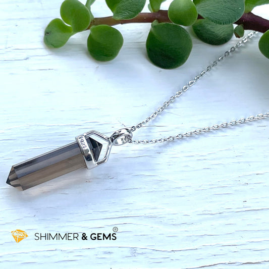 Smoky Quartz Double Pointer Pendant 925 Silver (Grounding And Balance) Charms & Pendants