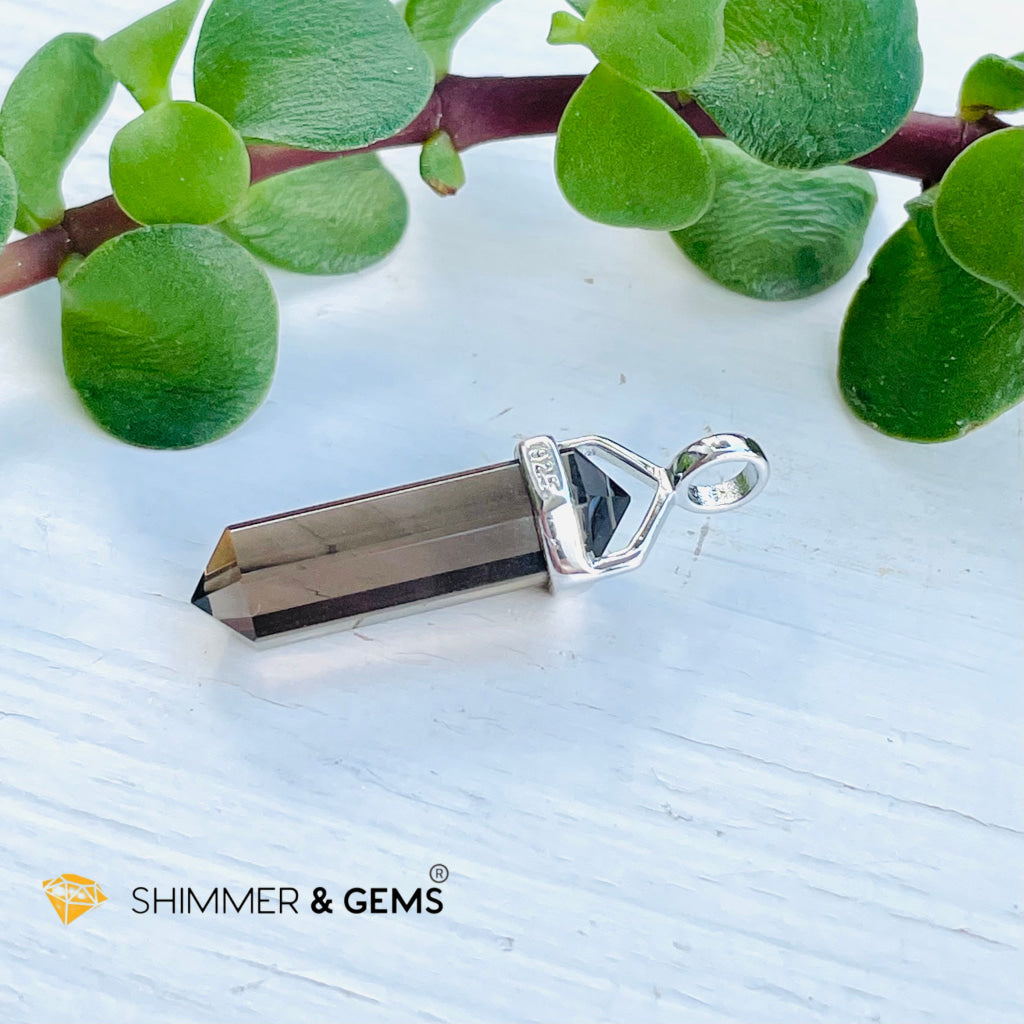 Smoky Quartz Double Pointer Pendant 925 Silver (Grounding And Balance) Charms & Pendants