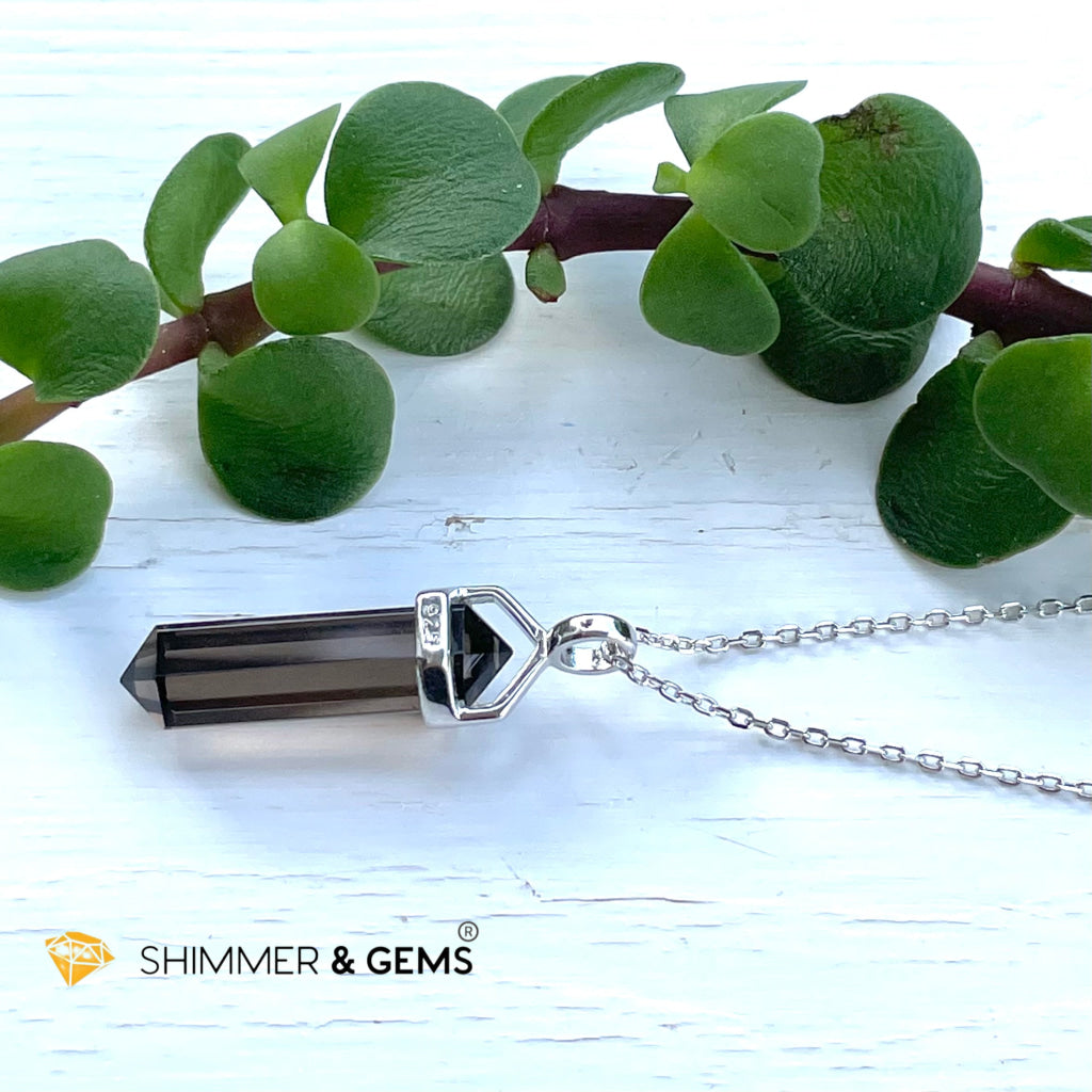 Smoky Quartz Double Pointer Pendant 925 Silver (Grounding And Balance) Charms & Pendants