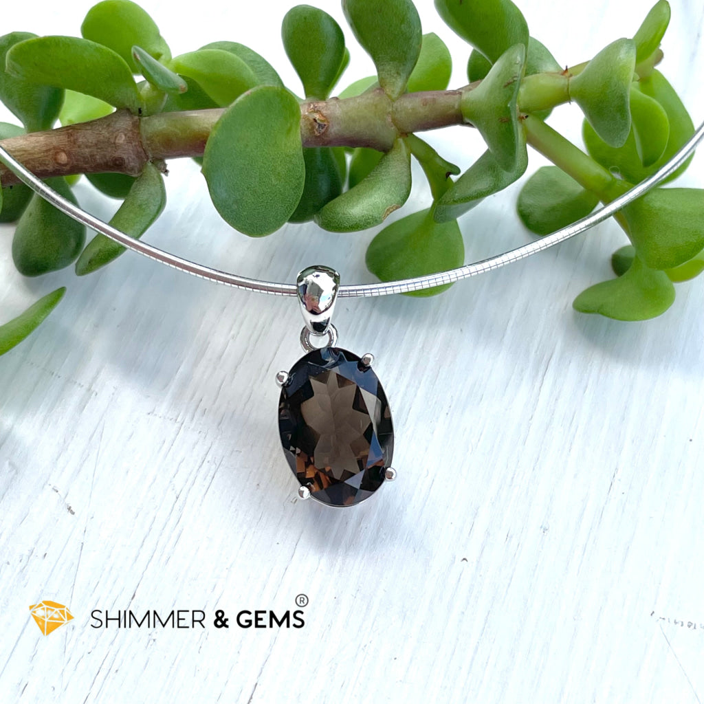 Smoky Quartz Oval Pendant In 925 Silver (For Grounding & Protection) Charms Pendants