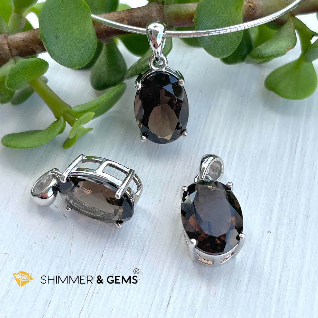 Smoky Quartz Oval Pendant In 925 Silver (For Grounding & Protection) Charms Pendants