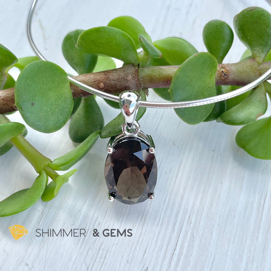 Smoky Quartz Oval Pendant In 925 Silver (For Grounding & Protection) Charms Pendants