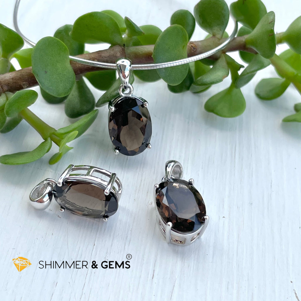 Smoky Quartz Oval Pendant In 925 Silver (For Grounding & Protection) Charms Pendants