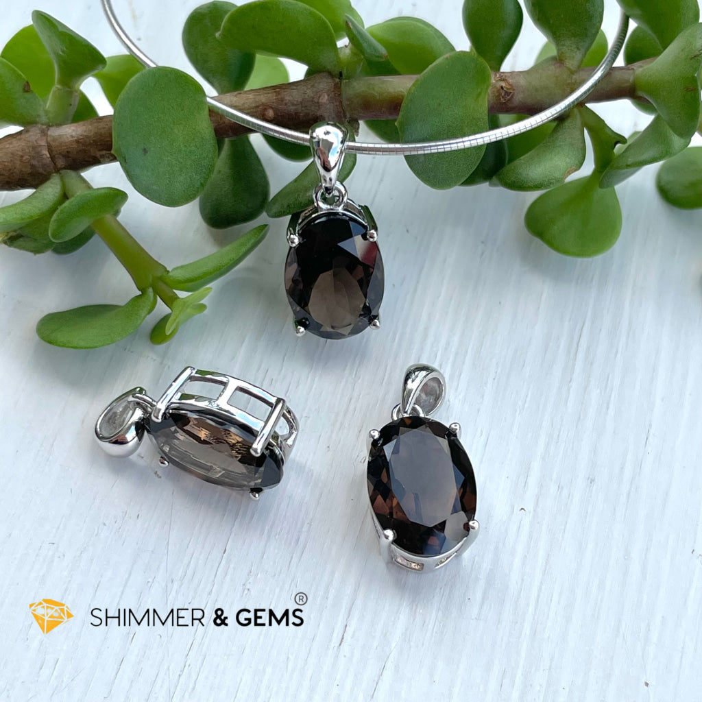 Smoky Quartz Oval Pendant In 925 Silver (For Grounding & Protection) Charms Pendants