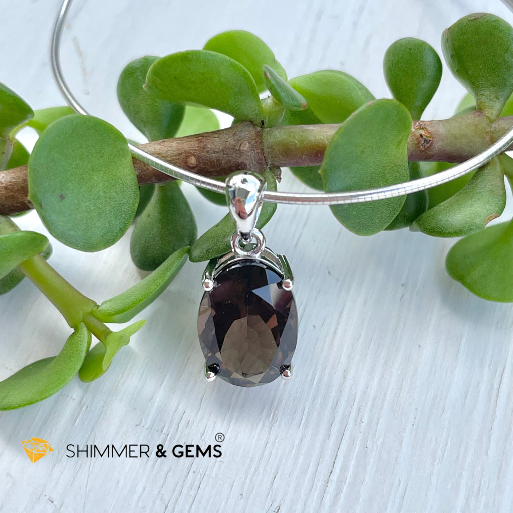 Smoky Quartz Oval Pendant In 925 Silver (For Grounding & Protection) Charms Pendants