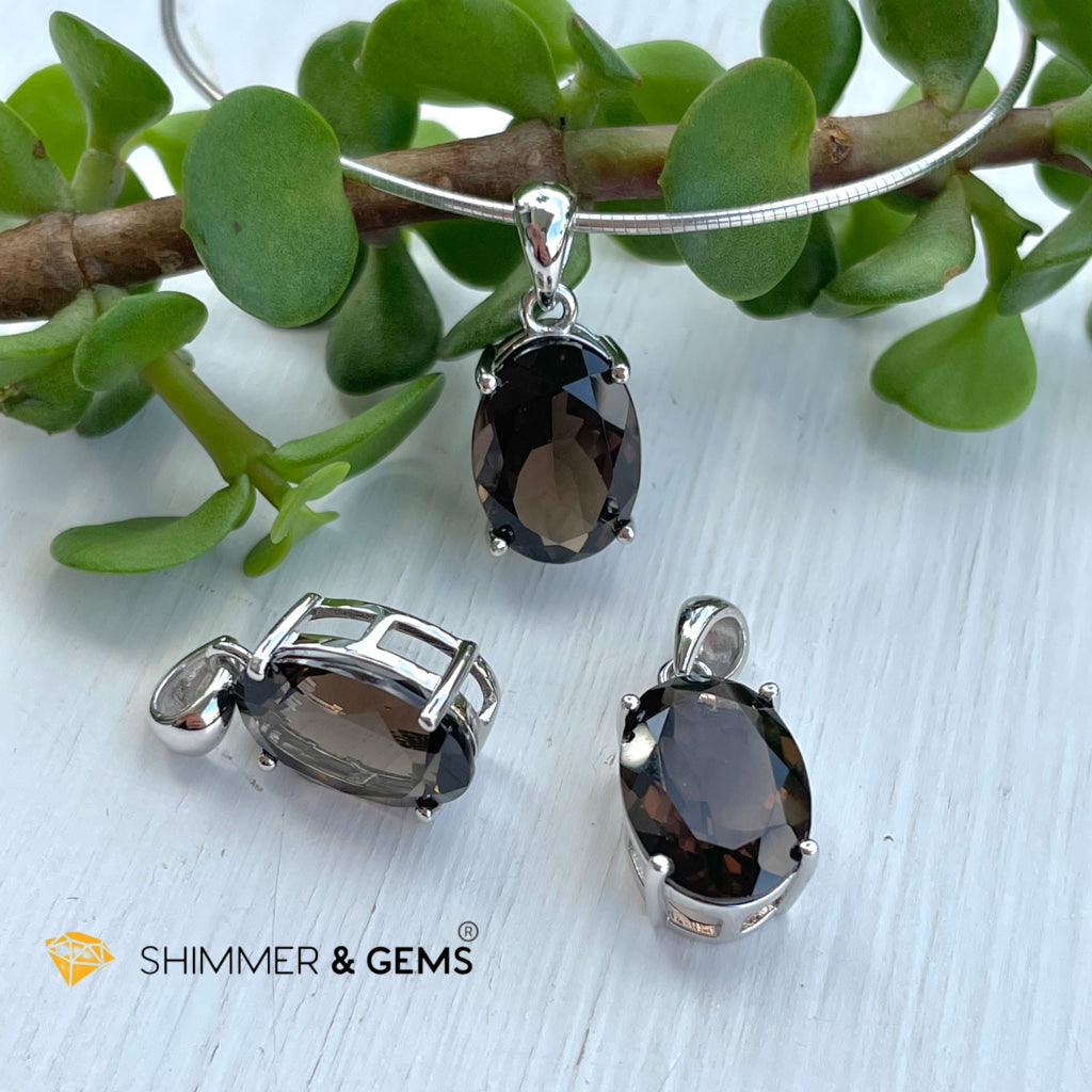 Smoky Quartz Oval Pendant In 925 Silver (For Grounding & Protection) Charms Pendants