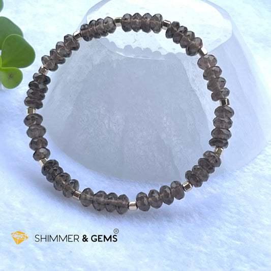 Smoky Quartz Rondelle Healing Bracelet With 14K Faceted Gold Filled Beads