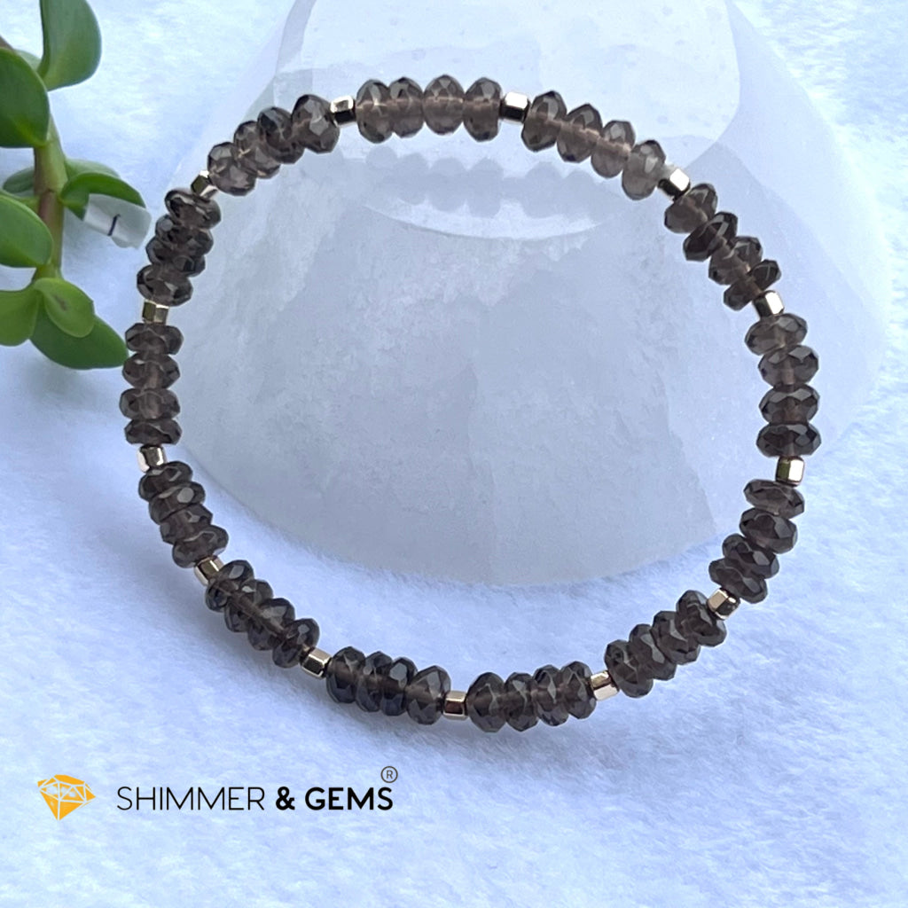 Smoky Quartz Rondelle Healing Bracelet With 14K Faceted Gold Filled Beads