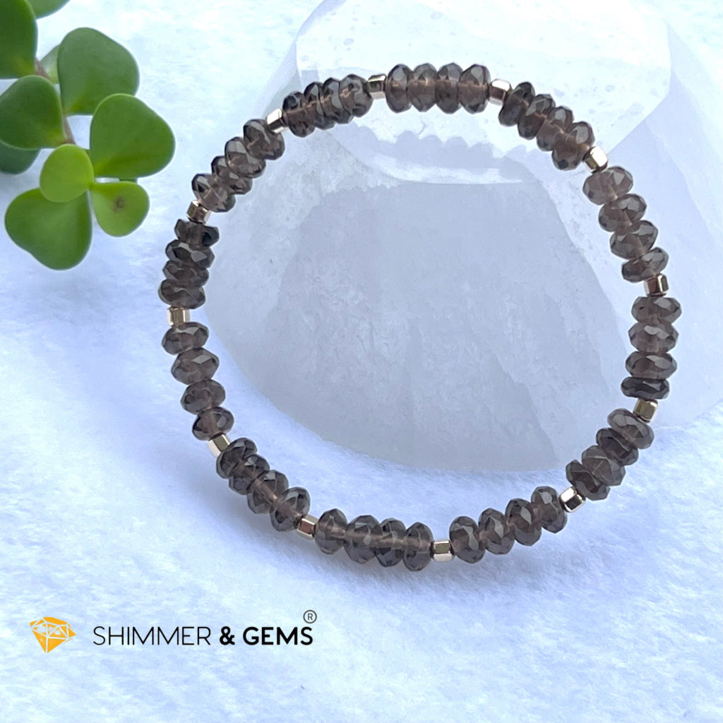 Smoky Quartz Rondelle Healing Bracelet With 14K Faceted Gold Filled Beads