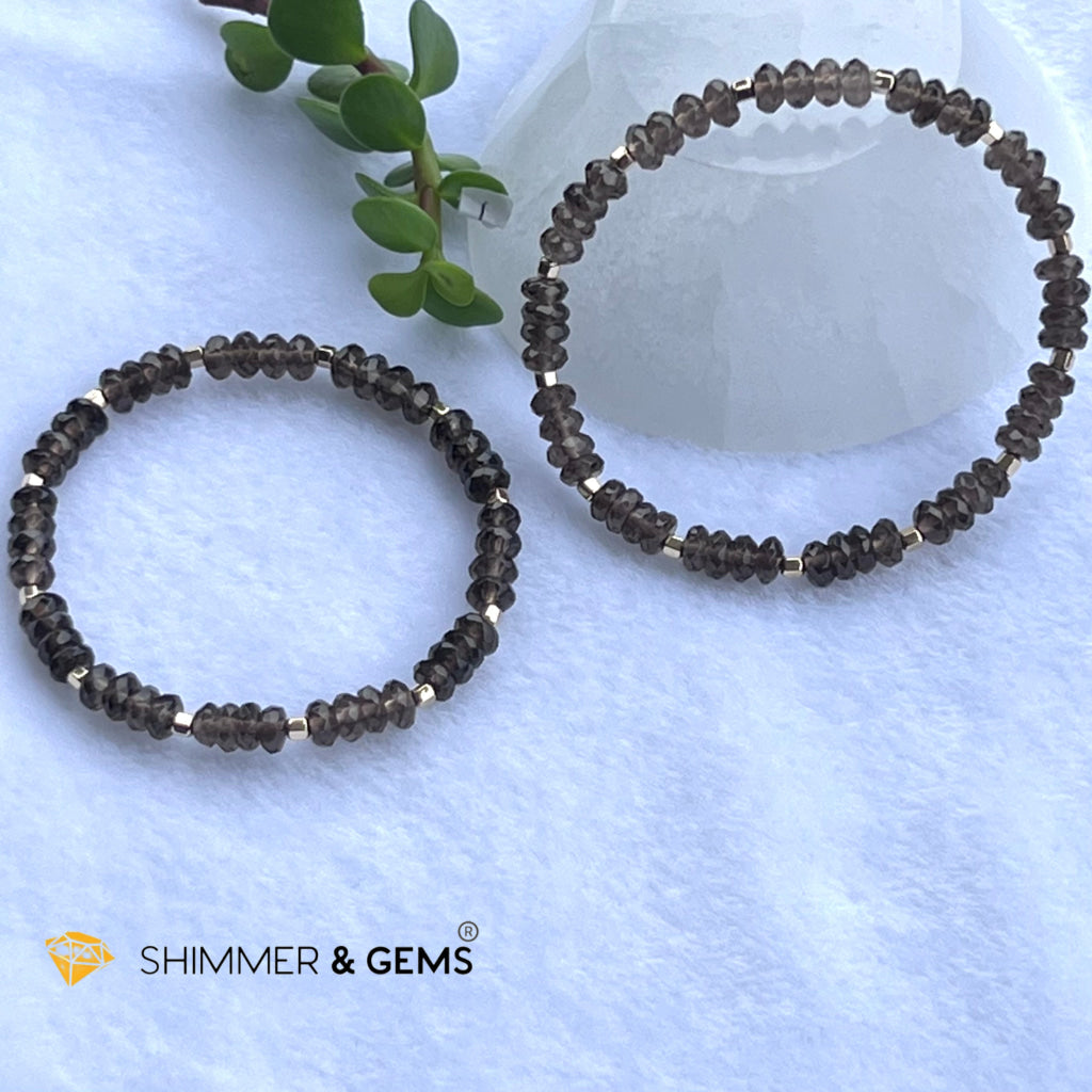 Smoky Quartz Rondelle Healing Bracelet With 14K Faceted Gold Filled Beads