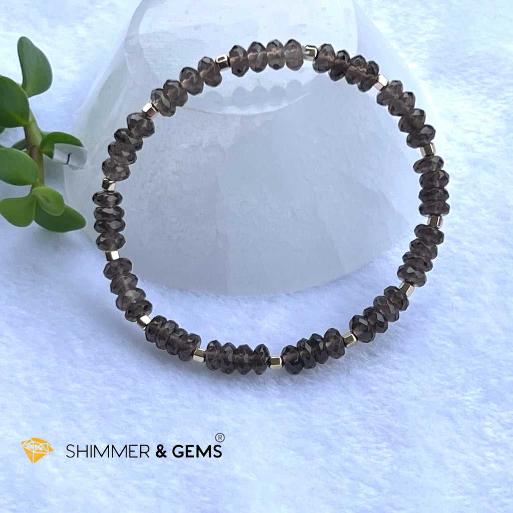 Smoky Quartz Rondelle Healing Bracelet With 14K Faceted Gold Filled Beads 5.5