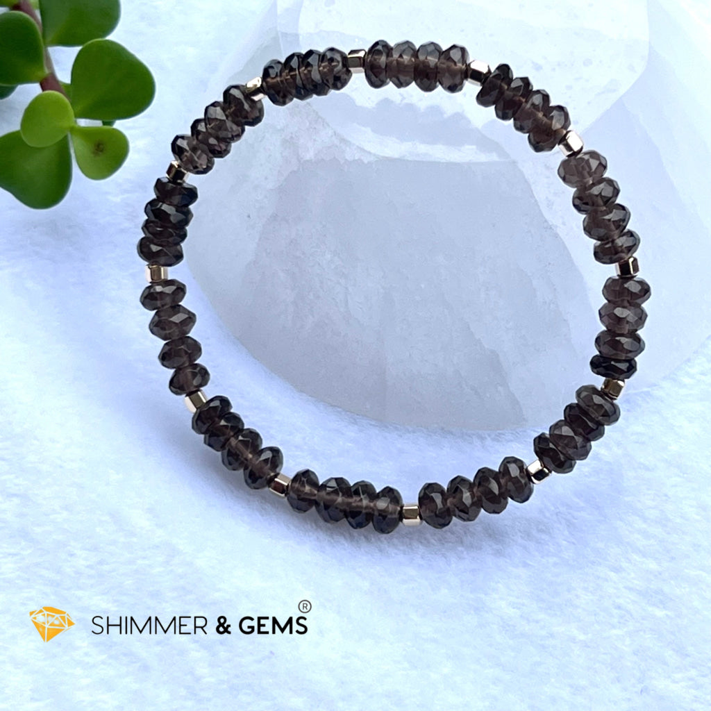 Smoky Quartz Rondelle Healing Bracelet With 14K Faceted Gold Filled Beads