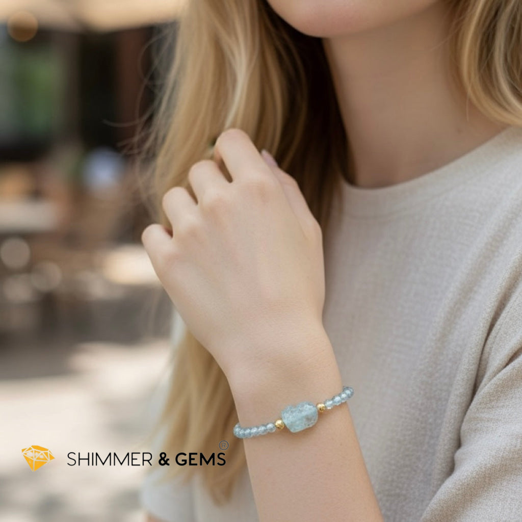Smooth Path Remedy Bracelet (3mm Faceted Blue Topaz & Aquamarine Pixiu with 14k gold filled beads)