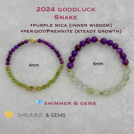 Snake Animal Zodiac 2024 Goodluck Bracelet (Purple Mica & Peridot) Feng Shui