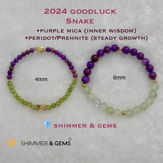 Snake Animal Zodiac 2024 Goodluck Bracelet (Purple Mica & Peridot) Feng Shui