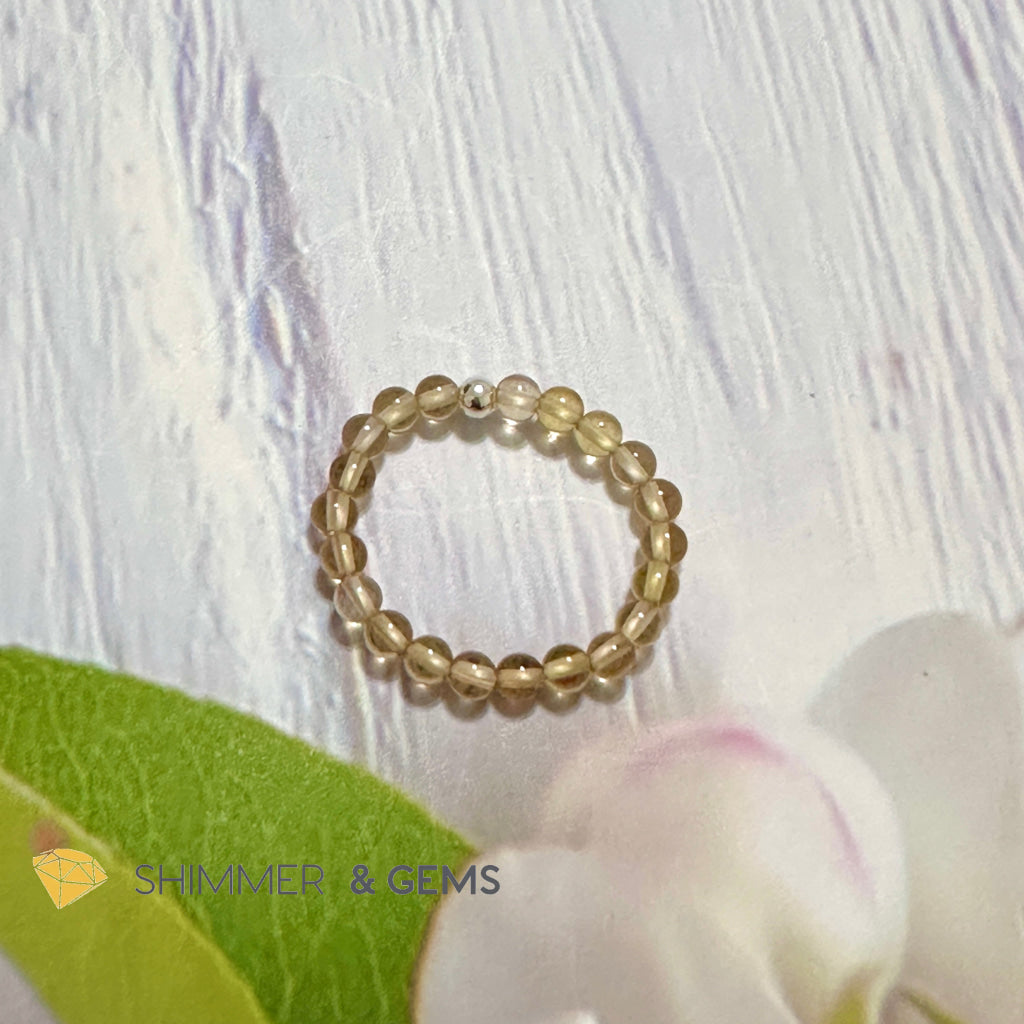 Solar Plexus Chakra Citrine 3mm Beads Ring with 925 Silver