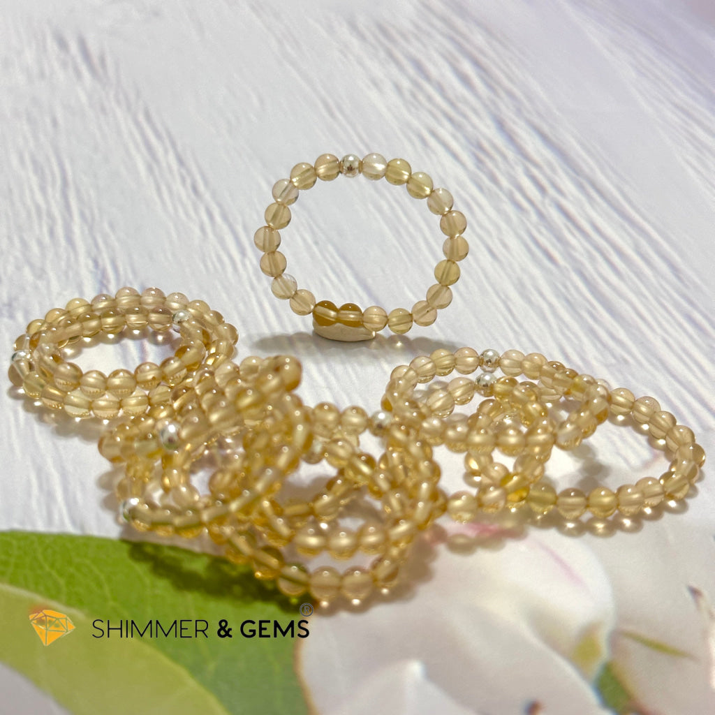 Solar Plexus Chakra Citrine 3mm Beads Ring with 925 Silver