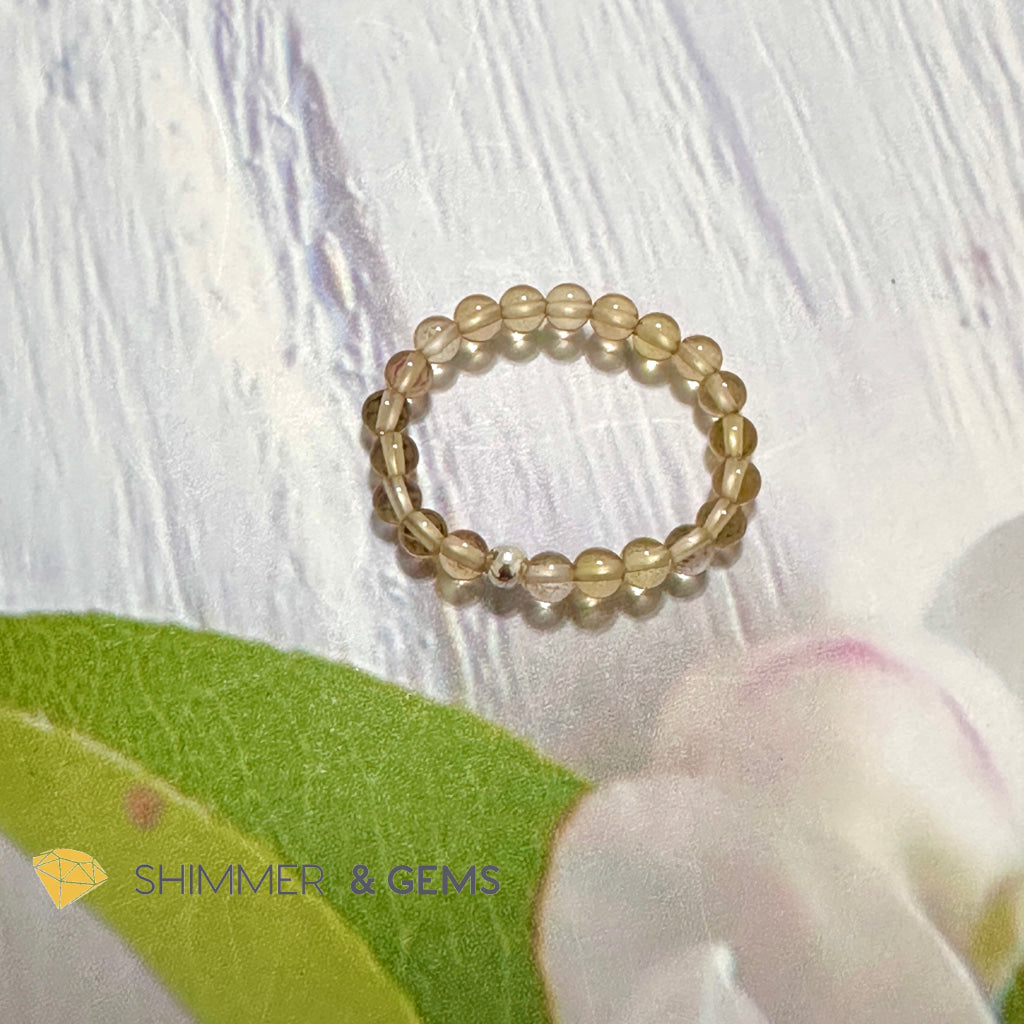 Solar Plexus Chakra Citrine 3mm Beads Ring with 925 Silver