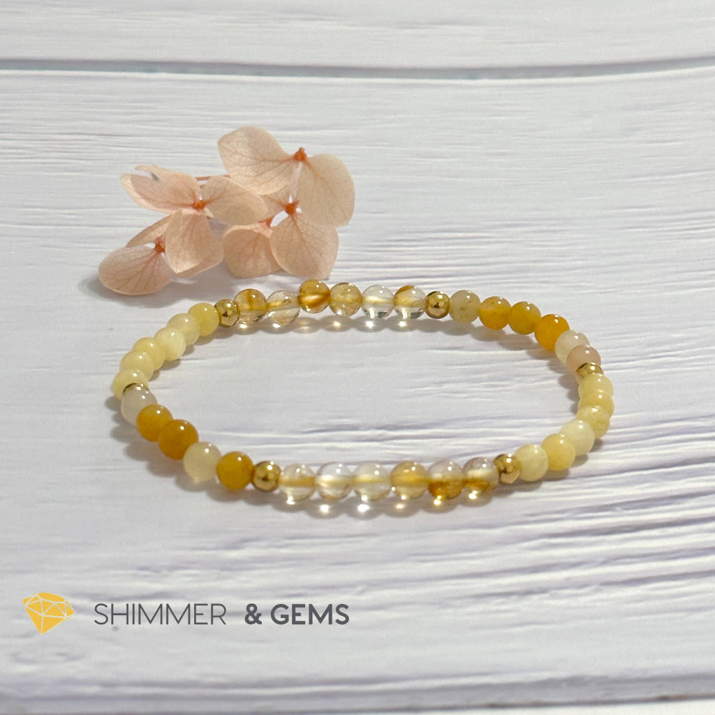 Solar Plexus Chakra Confidence Remedy Bracelet with stainless steel beads (Citrine, Yellow Jade & Calcite)