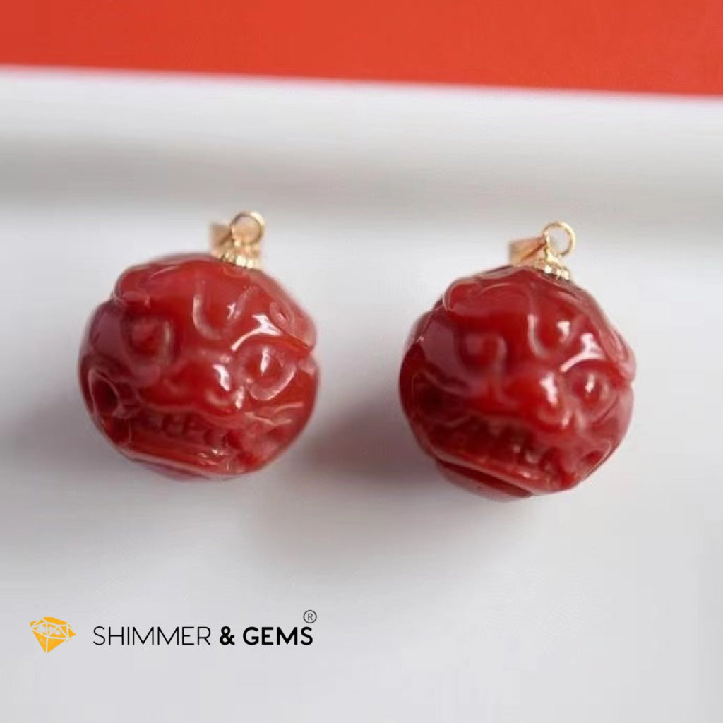 South Red Agate Pixiu 18K Gold Pendant (10Mm) 10Mm Only Charms & Pendants